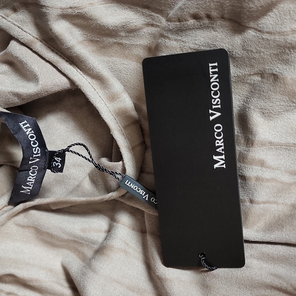 New Designer Y2K Neutral Tan Scoop Neck Long Sleeve Bodycon Mini Dress Sz Small - Picture 6 of 6